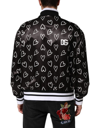 Schwarze Bomberjacke aus Polyester mit Herzmuster