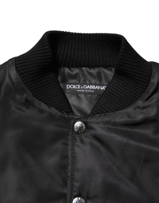Schwarze Polyester-Bomberjacke mit Logo-Plakette