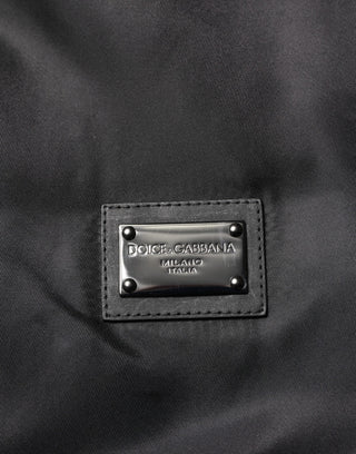Schwarze Polyester-Bomberjacke mit Logo-Plakette
