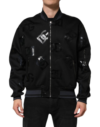 Schwarze Woll-Logo-DG-Mania-Herren-Bomberjacke
