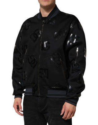 Schwarze Woll-Logo-DG-Mania-Herren-Bomberjacke