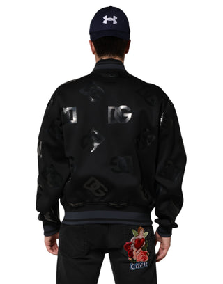 Schwarze Woll-Logo-DG-Mania-Herren-Bomberjacke