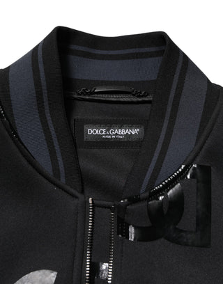 Schwarze Woll-Logo-DG-Mania-Herren-Bomberjacke