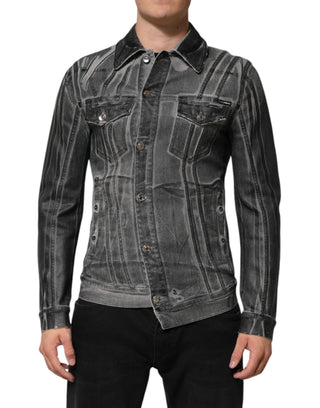 Graue Jacke aus gewaschenem Baumwoll-Stretch-Denim