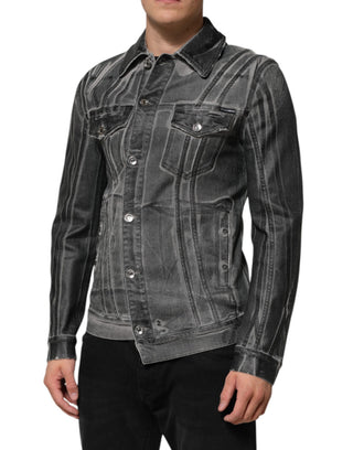 Graue Jacke aus gewaschenem Baumwoll-Stretch-Denim