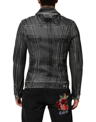 Graue Jacke aus gewaschenem Baumwoll-Stretch-Denim