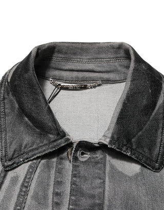 Graue Jacke aus gewaschenem Baumwoll-Stretch-Denim