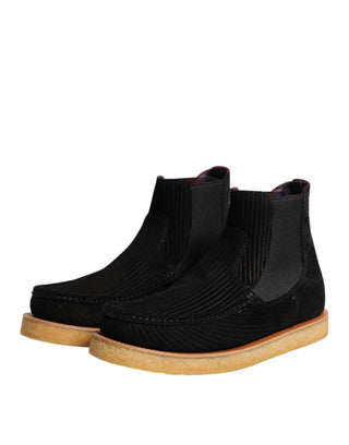 Black Calf Suede Slip On Ankle Boots Shoes