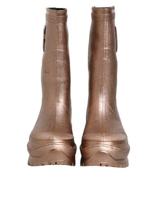 Botas de lluvia doradas metálicas para poner sin cordones