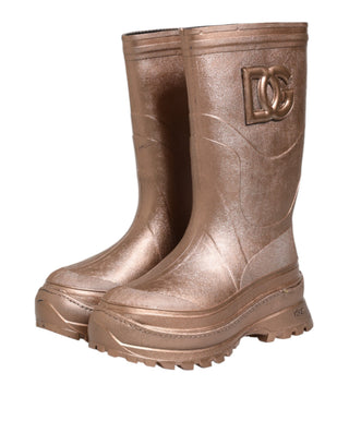 Botas de lluvia doradas metálicas para poner sin cordones
