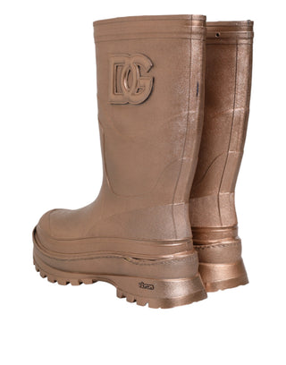 Botas de lluvia doradas metálicas para poner sin cordones