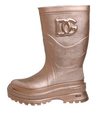 Botas de lluvia doradas metálicas para poner sin cordones