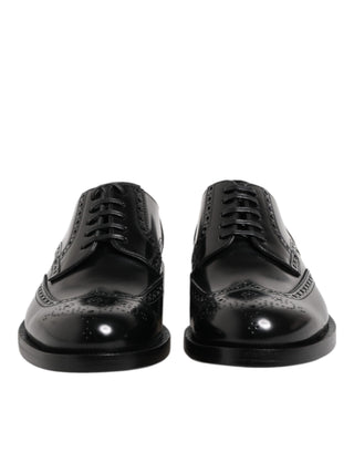 Schwarze Leder Derby Wingtip Herrenschuhe
