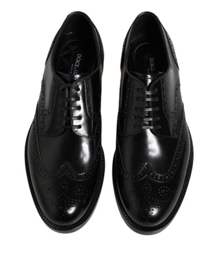 Schwarze Leder Derby Wingtip Herrenschuhe