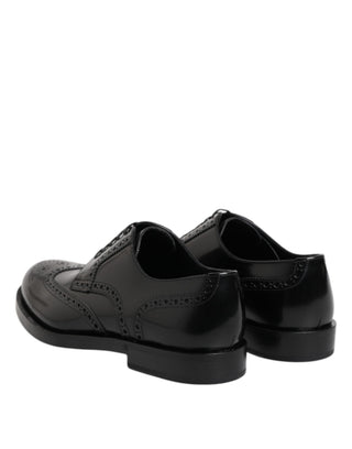 Schwarze Leder Derby Wingtip Herrenschuhe