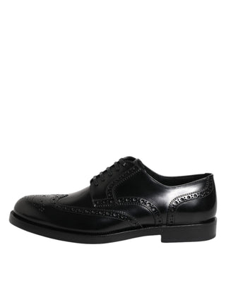 Schwarze Leder Derby Wingtip Herrenschuhe