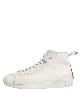 White Leather Mid Top Sneakers Shoes