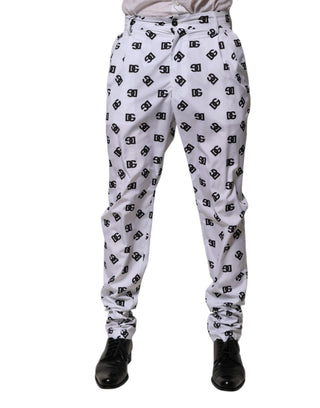 Weiße Logo Baumwoll Skinny Jeans Hose