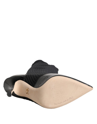 Schwarze Leder-Rippstrick-Kniehohe Stiefel