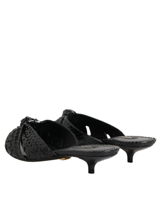 Black Leather Heels Slides Sandals Shoes