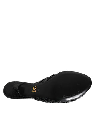 Black Leather Heels Slides Sandals Shoes