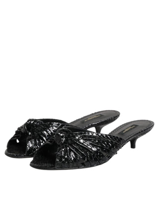 Schwarze Leder-Pantoletten mit Absatz