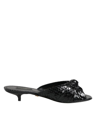 Black Leather Heels Slides Sandals Shoes