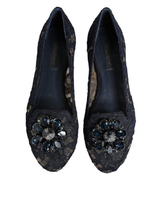 Zapatos planos azules Taormina con encaje y cristales
