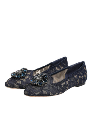 Zapatos planos azules Taormina con encaje y cristales