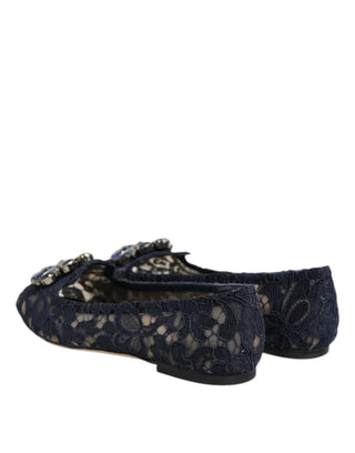 Zapatos planos azules Taormina con encaje y cristales