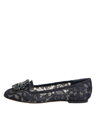 Zapatos planos azules Taormina con encaje y cristales
