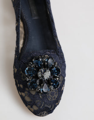Zapatos planos azules Taormina con encaje y cristales