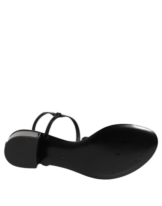 Schwarze Leder-Sandalen mit Kristall-Knöchelriemen