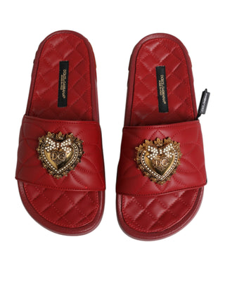 Rote Matelassé-Leder-Pantoletten