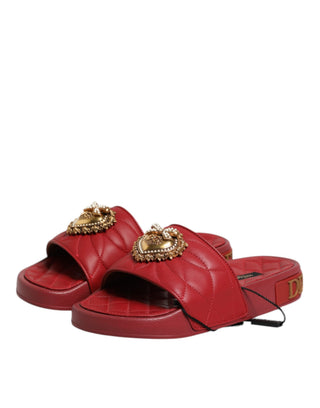 Rote Matelassé-Leder-Pantoletten