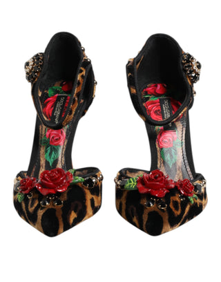 Braune Leopard Kristall Rosen Pumps Schuhe
