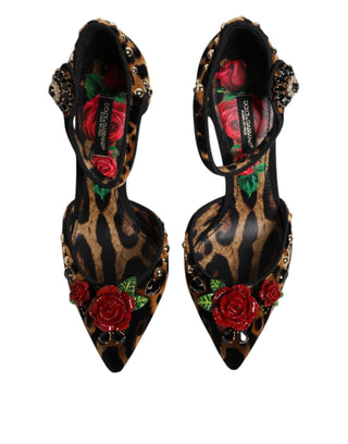 Braune Leopard Kristall Rosen Pumps Schuhe