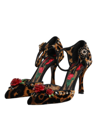 Braune Leopard Kristall Rosen Pumps Schuhe
