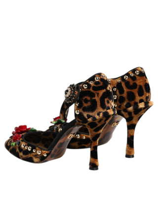 Braune Leopard Kristall Rosen Pumps Schuhe