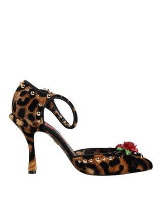 Braune Leopard Kristall Rosen Pumps Schuhe