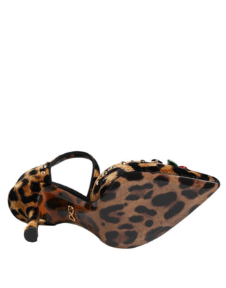 Braune Leopard Kristall Rosen Pumps Schuhe