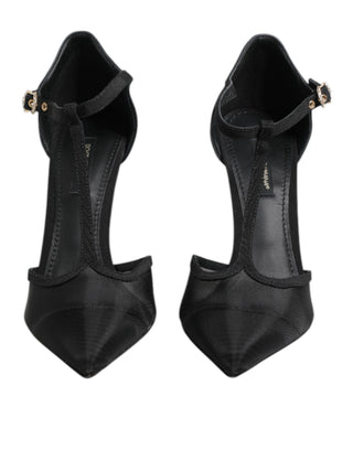 Schwarze Netz-T-Riemen-Stiletto-High Heels Schuhe
