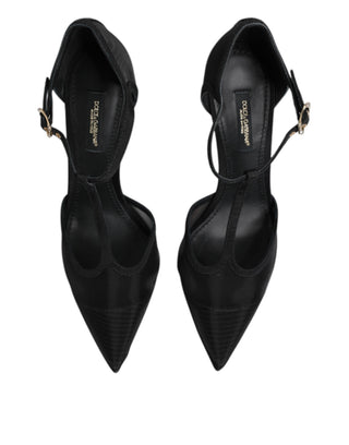 Schwarze Netz-T-Riemen-Stiletto-High Heels Schuhe
