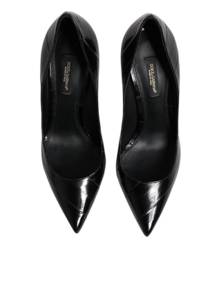 Schwarze Leder-Stiletto-High-Heel-Pumps