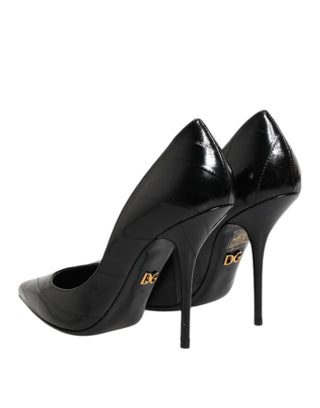 Schwarze Leder-Stiletto-High-Heel-Pumps