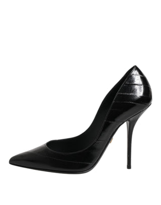 Schwarze Leder-Stiletto-High-Heel-Pumps
