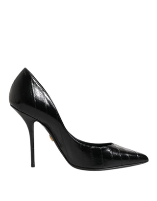 Schwarze Leder-Stiletto-High-Heel-Pumps