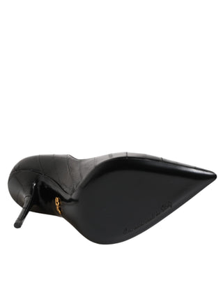 Schwarze Leder-Stiletto-High-Heel-Pumps