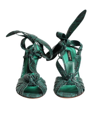 Sandalias verdes de tacón de cuero de pitón
