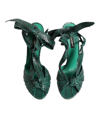 Sandalias verdes de tacón de cuero de pitón